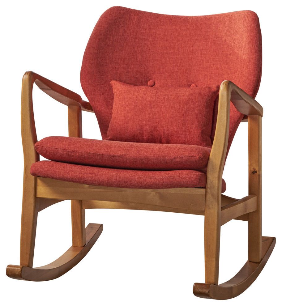Gdf Studio Balen Mid Century Modern Fabric Rocking Chair, Muted Orange With Regard To Poly And Bark Blue Rocking Chairs Lounge Chairs (View 16 of 20)
