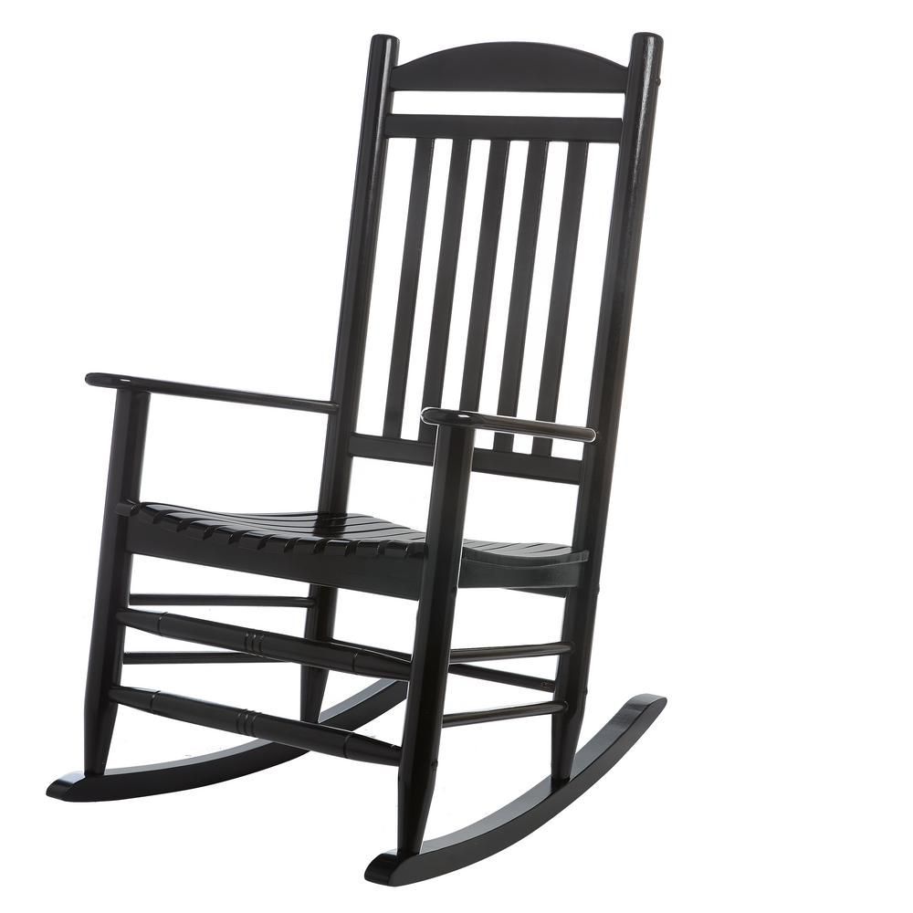 Hampton Bay Black Wood Outdoor Rocking Chair 2. (View 6 of 20)