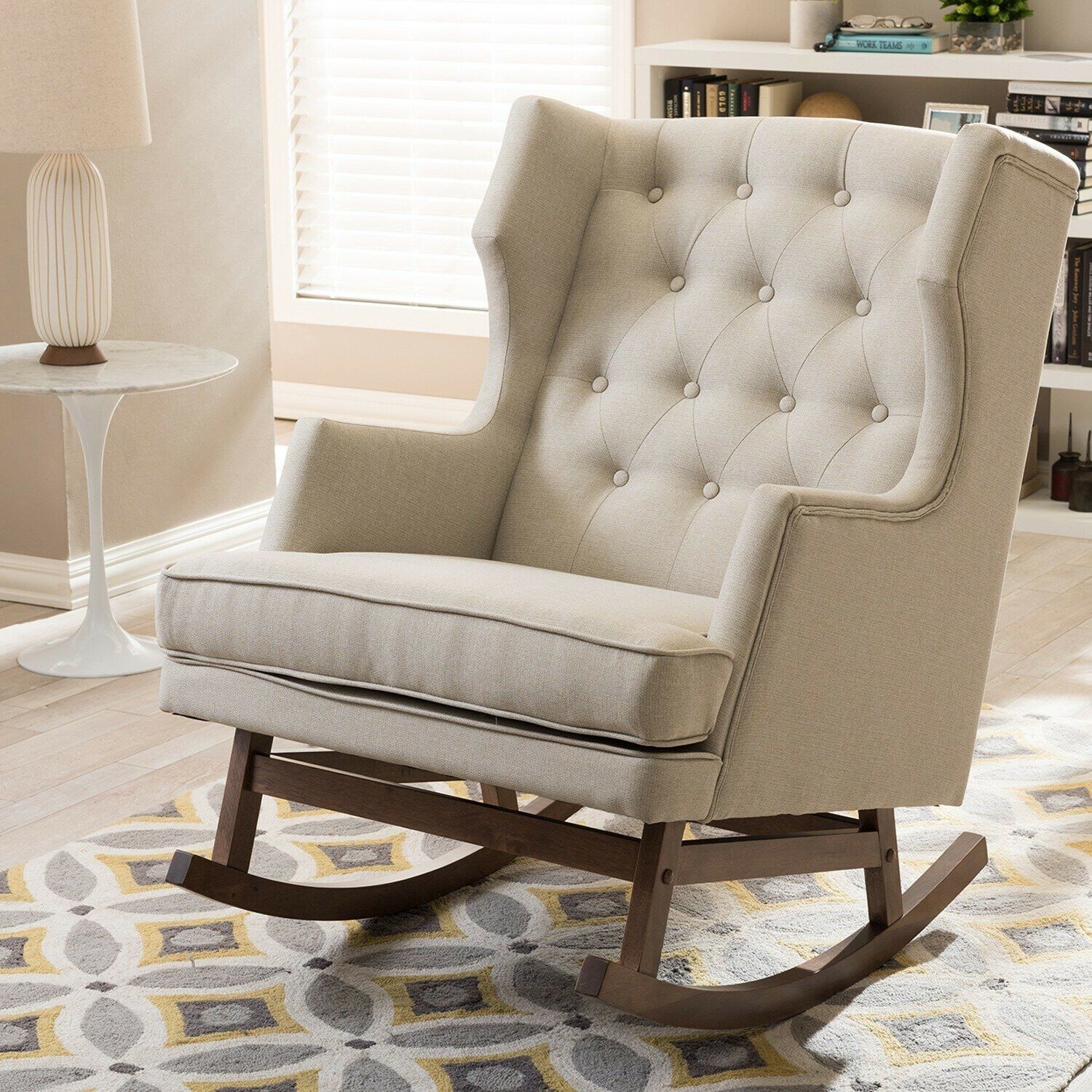 Higgins Contemporary Light Beige Fabric Rocking Chair Home Lounge Furniture Intended For Padded Rocking Chairs (Photo 1 of 20)