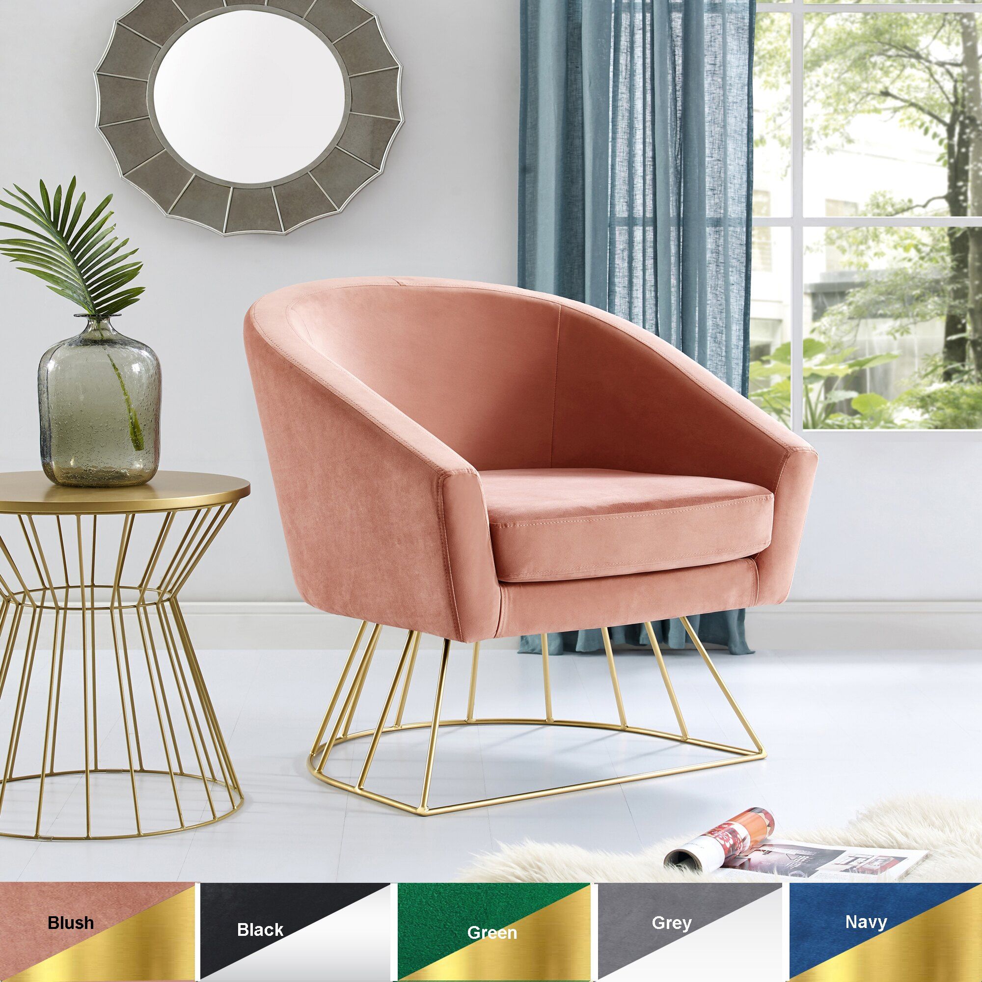 Homespot: Lola Velvet Accent Chair – Gold Or Silvertone Metal Base | Barrel  Shaped Back | Upholstered | Button Tufted | Inspired Home | Rakuten Within Velvet Tufted Accent Chairs (View 19 of 20)