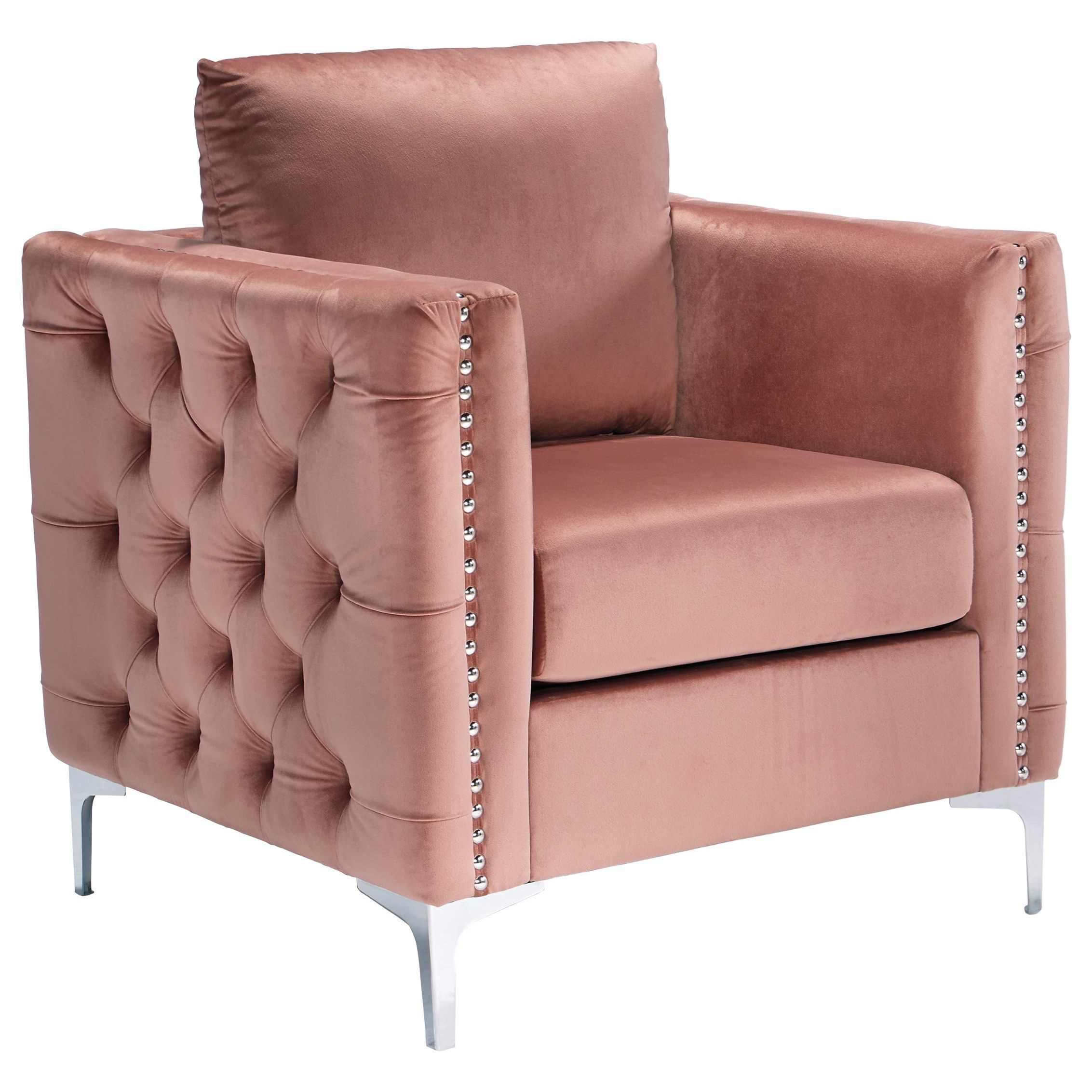Lizmont Glam Blush Pink Velvet Accent Chair With Tufted Sidessignature  Designashley At Royal Furniture Pertaining To Velvet Tufted Accent Chairs (View 16 of 20)
