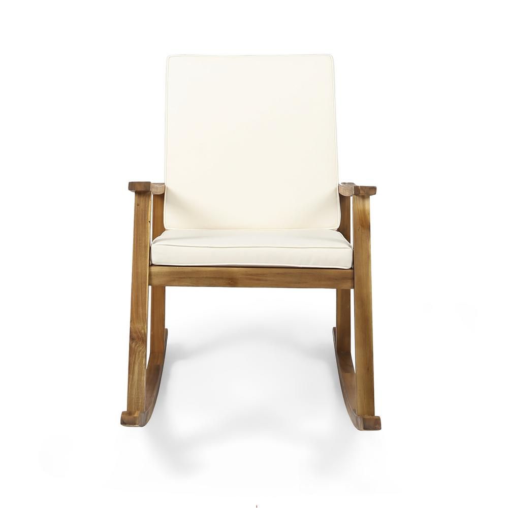 Noble House Candel Teak Brown Wood Outdoor Rocking Chair With Cream Cushion Throughout Rocking Chairs, Cream And Brown (Photo 1 of 20)
