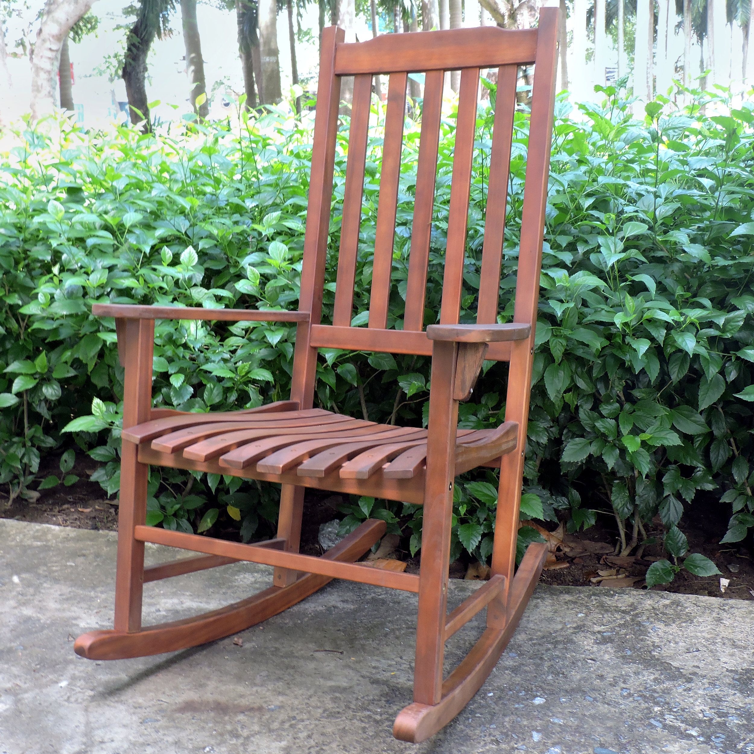 Outdoor Traditional Rocking Chair Regarding Traditional Indoor Acacia Wood Rocking Chairs With Cushions (Photo 20 of 20)