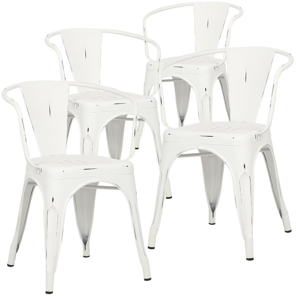 Poly And Bark Cantina Distressed White Arm Chair (set Of 4 Within Poly And Bark Rocking Chairs Lounge Chairs In Black (View 13 of 20)