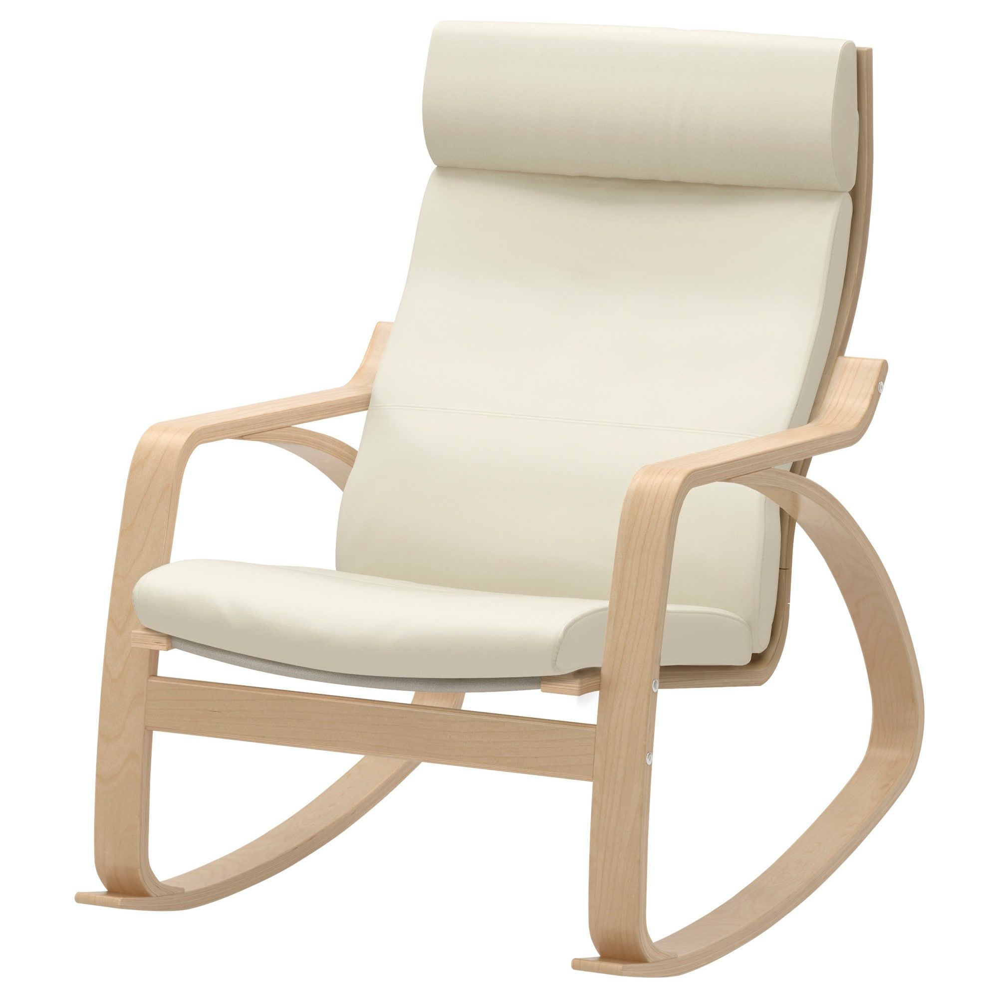 Rocking Chair Poäng Birch Veneer, Robust Glose Off White In Wooden Rocking Chairs With Fabric Upholstered Cushions, White (Photo 11 of 20)