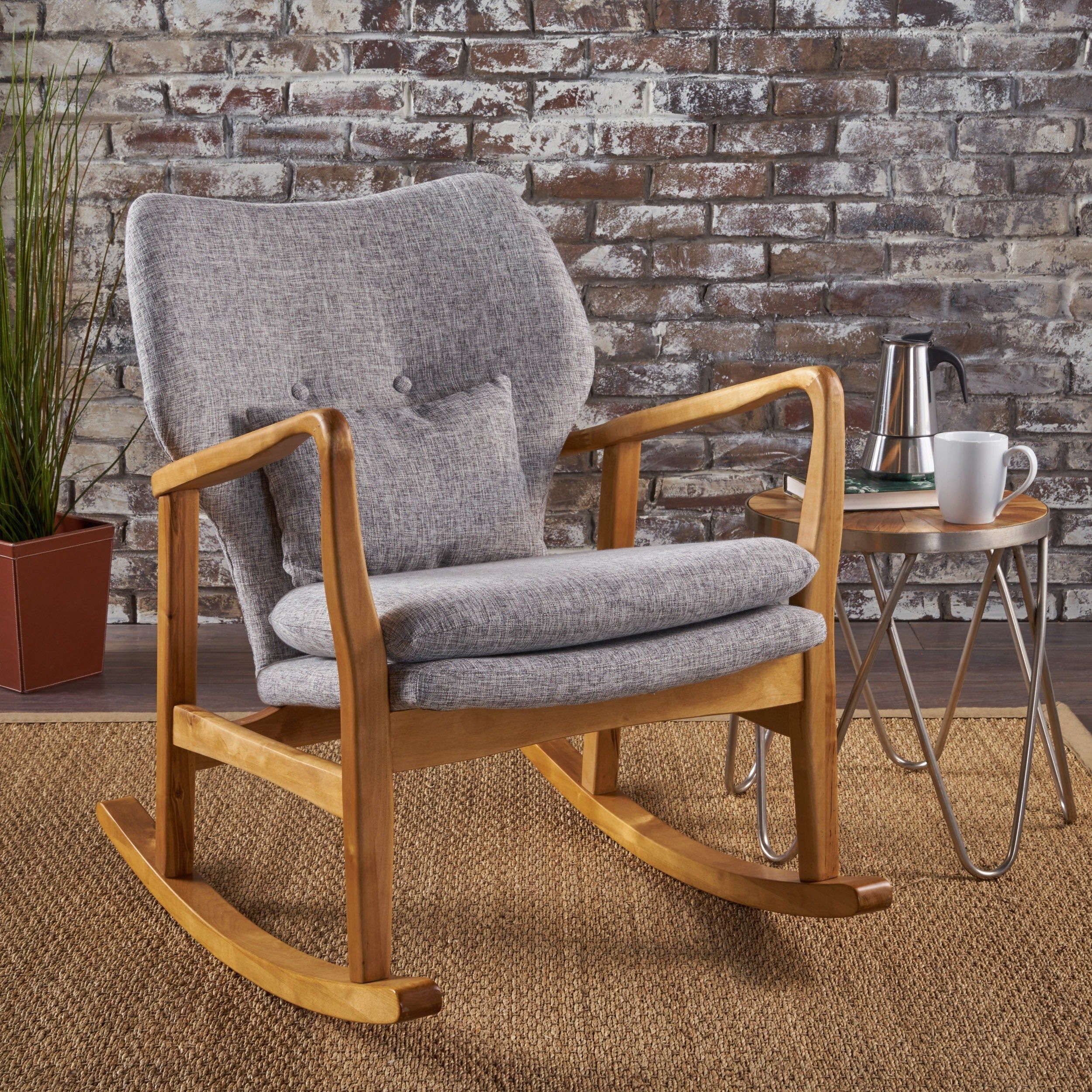 Rocking Chairs, Modern & Contemporary Living Room Chairs With Faux Leather Upholstered Wooden Rocking Chairs With Looped Arms, Brown (Photo 11 of 20)