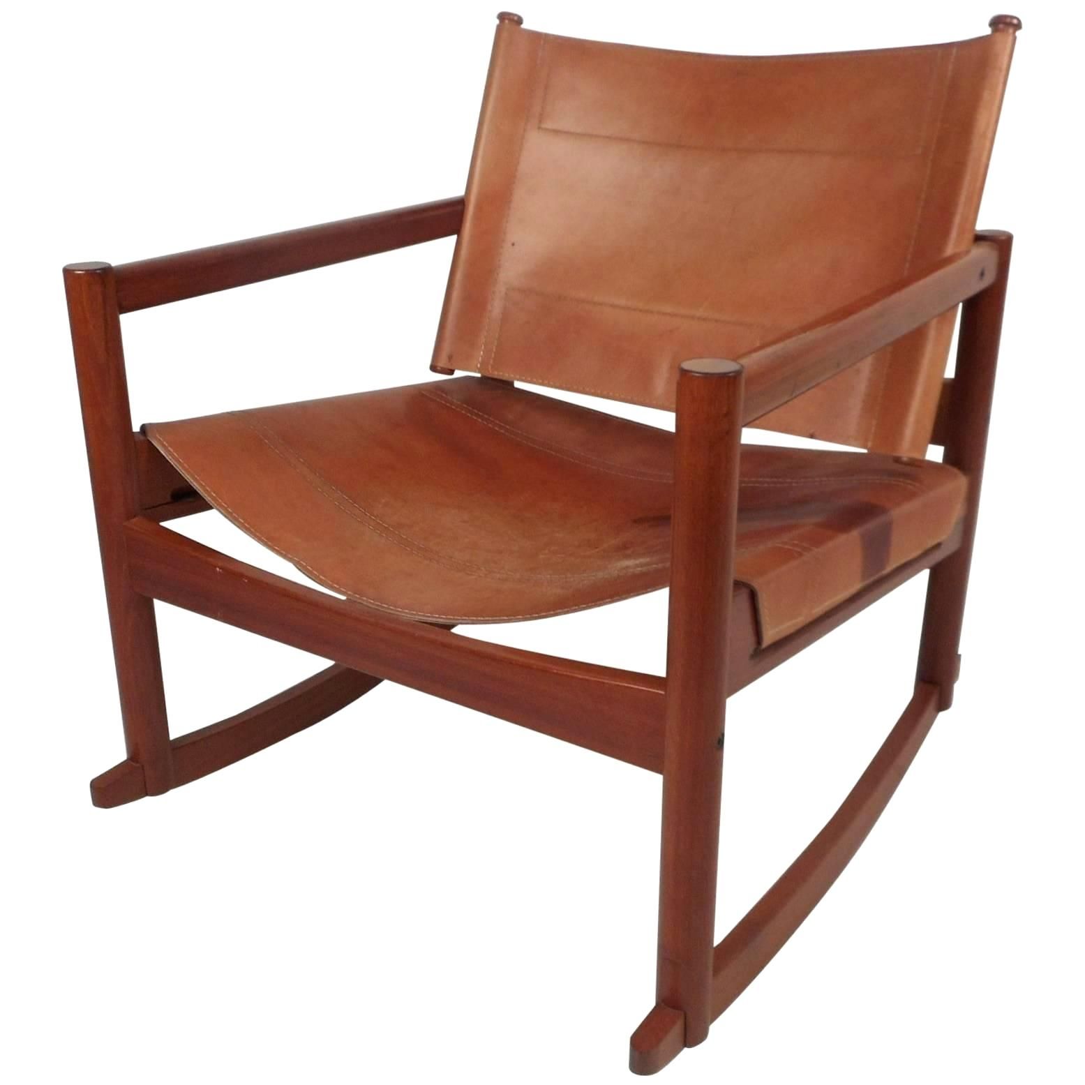 Rocking Leather Chair – Muangfan Regarding Faux Leather Upholstered Wooden Rocking Chairs With Looped Arms, Brown And Red (View 6 of 20)