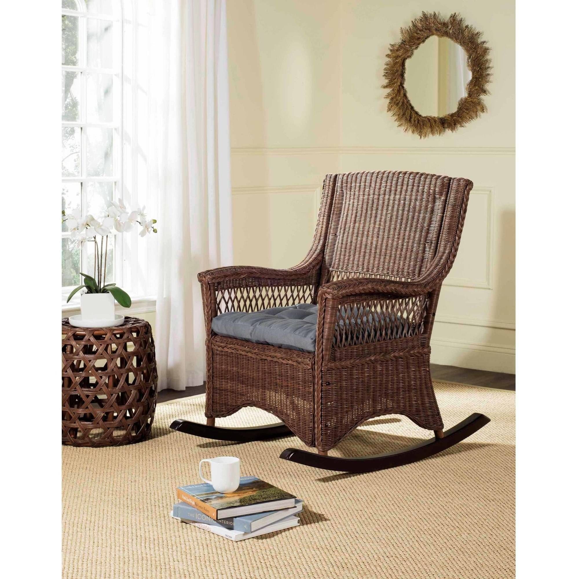 Safavieh Aria Rattan Rocking Chair Pertaining To Aria Antique Grey Rocking Chairs (View 6 of 20)
