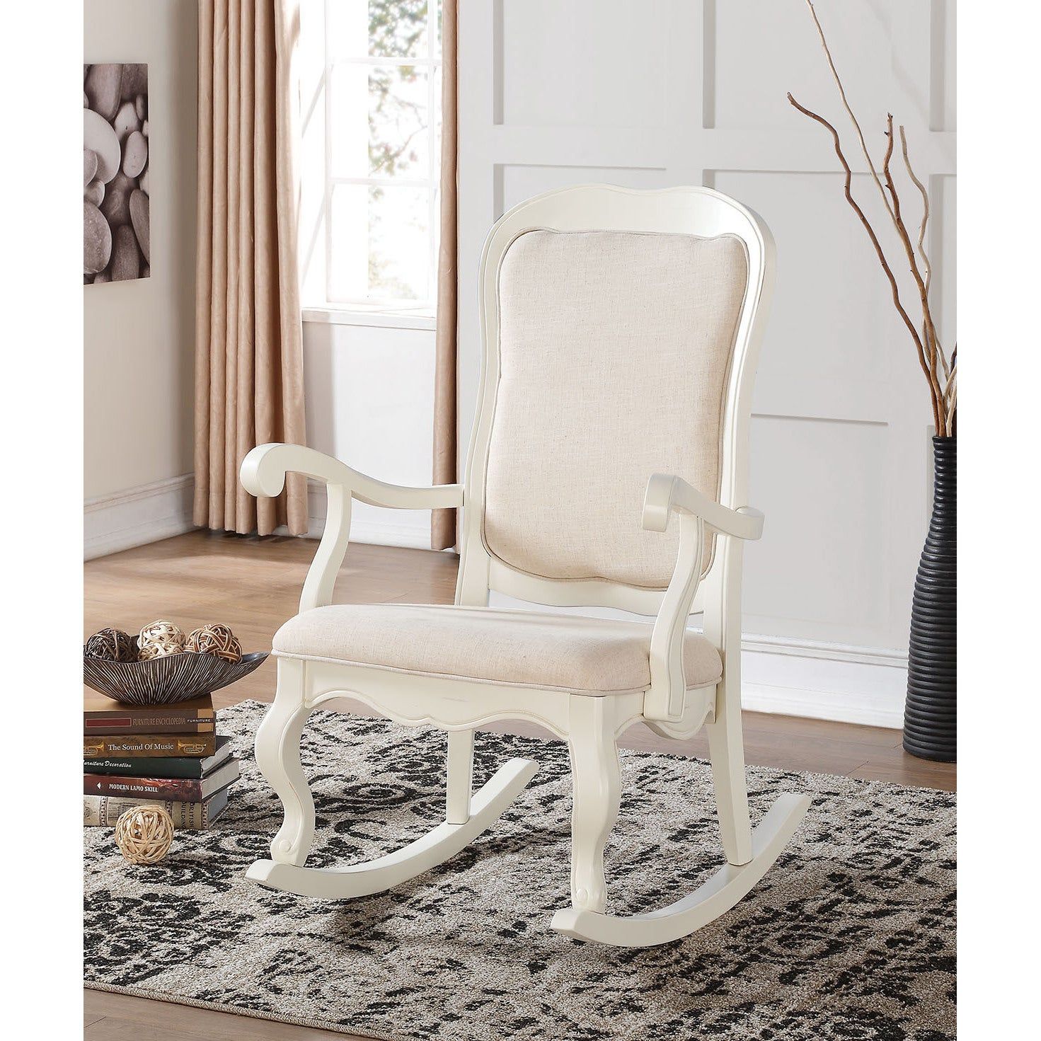 Sharan Antique White Wooden Rocking Chair Throughout White Wood Rocking Chairs (View 6 of 20)