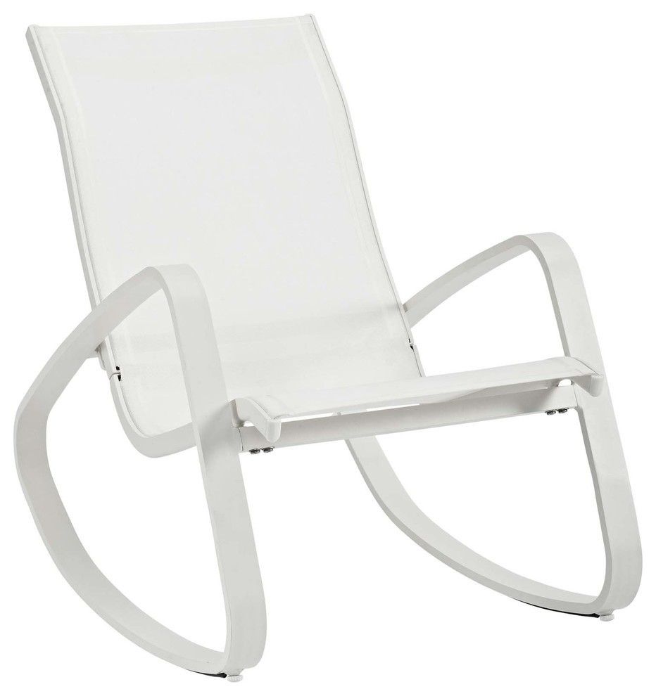 Traveler Rocking Outdoor Patio Mesh Sling Lounge Chair, White Intended For Poly And Bark Blue Rocking Chairs Lounge Chairs (View 20 of 20)