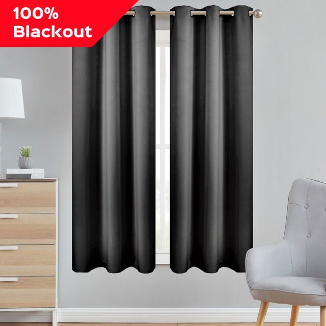 100% Blackout Curtains Set Of 2 Panels Lined Insulated Grommet Bedroom  Window Throughout Blackout Grommet Curtain Panels (View 30 of 40)