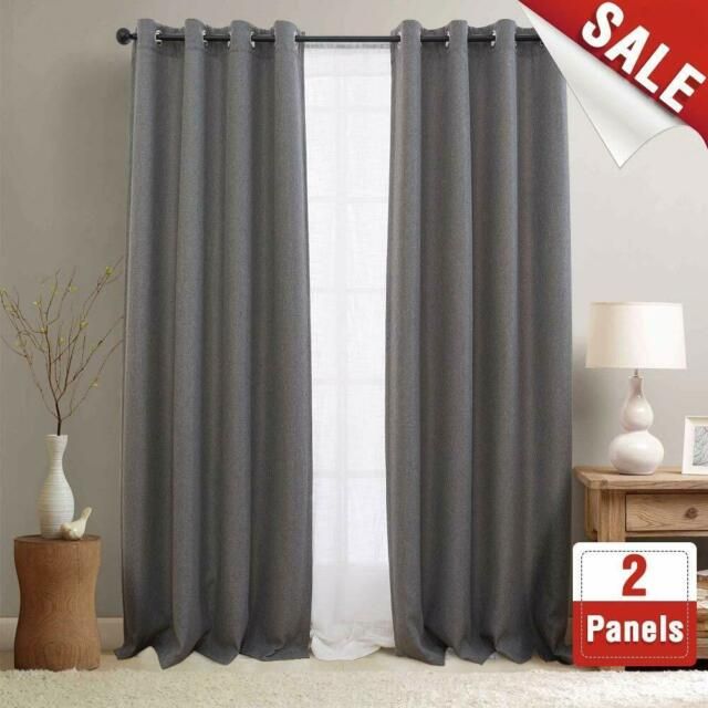 2 Panels Blackout Curtains For Bedroom Set Linen Textured Room Darkening  Drapes Regarding Faux Linen Blackout Curtains (View 32 of 50)