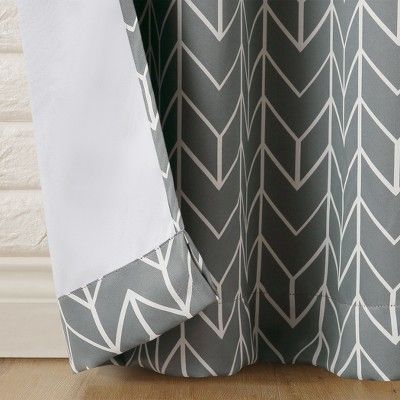 40x95" Kenwood Chevron Blackout Grommet Curtain Panel Gray  For Archaeo Jigsaw Embroidery Linen Blend Curtain Panels (Photo 21 of 25)