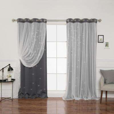 84 In. L Dark Grey Tulle Overlay Star Cut Out Blackout Curtain Panel  (2 Pack) Inside Star Punch Tulle Overlay Blackout Curtain Panel Pairs (Photo 8 of 50)