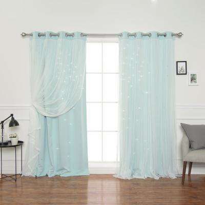 84 In. L Mint Tulle Overlay Star Cut Out Blackout Curtain Panel (2 Pack) For Star Punch Tulle Overlay Blackout Curtain Panel Pairs (Photo 13 of 50)