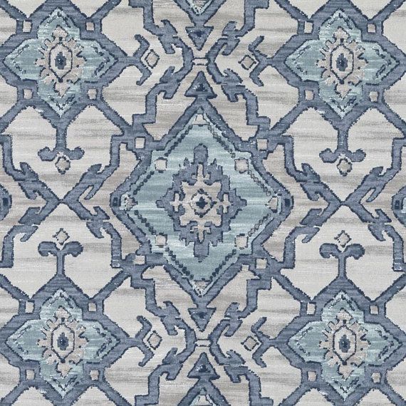 A Modern Ikat Upholstery Fabric In Navy Blue, Aqua, Pewter With Ikat Blue Printed Cotton Curtain Panels (View 27 of 50)