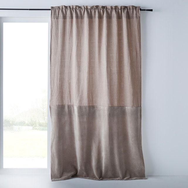 Aasta Dual Fabric Single Curtain Panel In Linen/velvet Within Single Curtain Panels (View 14 of 36)