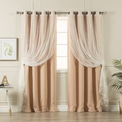 Aurora Home Mix And Match Blackout Tulle Lace Sheer 4 Piece Throughout Tulle Sheer With Attached Valance And Blackout 4 Piece Curtain Panel Pairs (Photo 17 of 50)