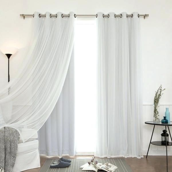 Aurora Home Mix Match Blackout Tulle Lace Bronze Grommet 4 Throughout Tulle Sheer With Attached Valance And Blackout 4 Piece Curtain Panel Pairs (Photo 16 of 50)