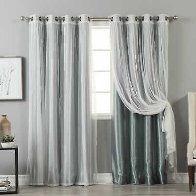 Aurora Home Mix & Match Faux Silk Blackout Tulle Sheer 4 | Ebay Intended For Tulle Sheer With Attached Valance And Blackout 4 Piece Curtain Panel Pairs (View 42 of 50)