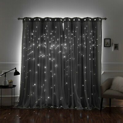 Aurora Home Star Punch Tulle Overlay Blackout Curtain Panel With Regard To Tulle Sheer With Attached Valance And Blackout 4 Piece Curtain Panel Pairs (Photo 19 of 50)