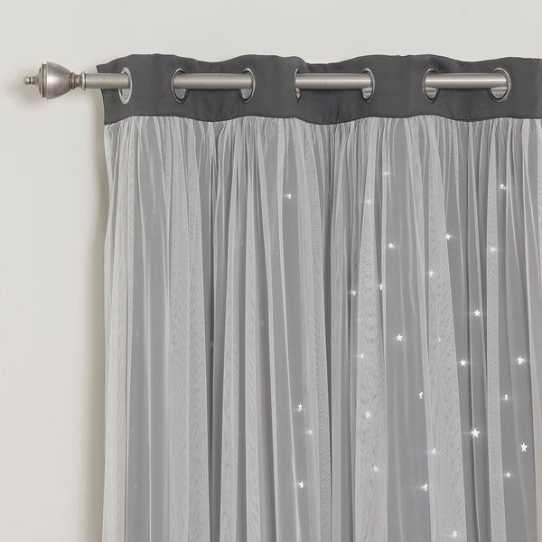 Aurora Home Star Punch Tulle Overlay Blackout Curtain Panel Within Star Punch Tulle Overlay Blackout Curtain Panel Pairs (Photo 1 of 50)