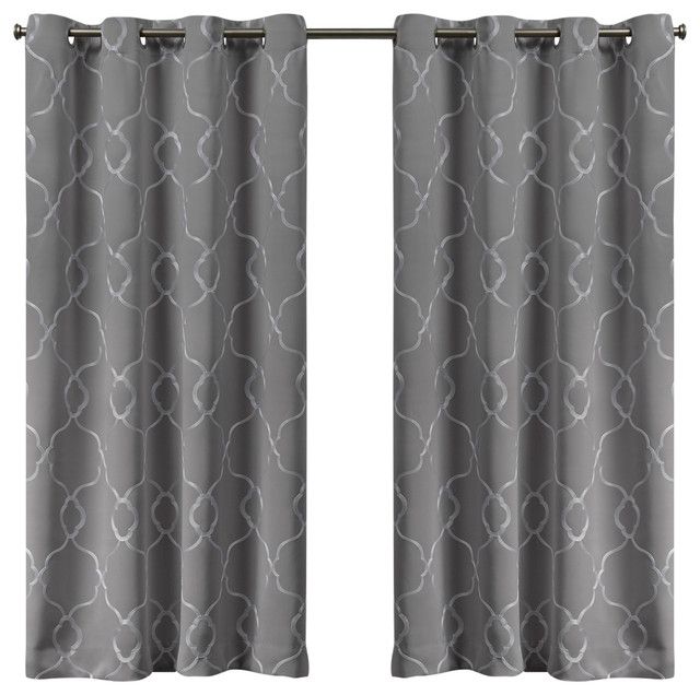 Belmont Embroidered Blackout Grommet Top Curtain Panel Pair, Gray Mist,  52x63 With Abstract Blackout Curtain Panel Pairs (Photo 36 of 46)