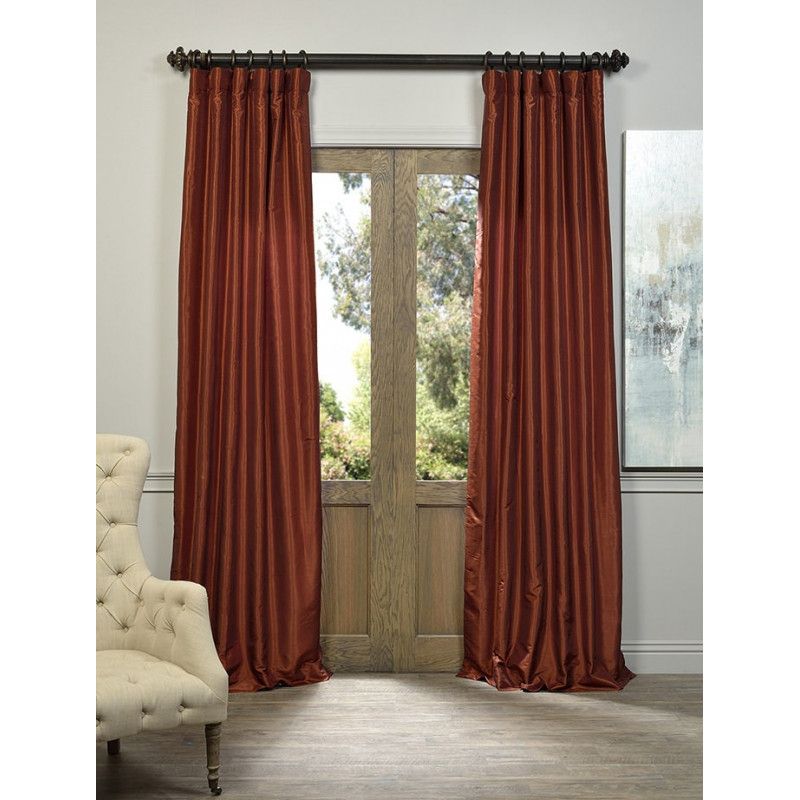 Burnt Orange Vintage Textured Faux Dupioni Silk Curtain –  Curtain Drapery Pertaining To Flax Gold Vintage Faux Textured Silk Single Curtain Panels (Photo 18 of 50)