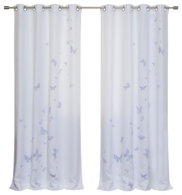 Butterfly Curtains, Lilac In Tulle Sheer With Attached Valance And Blackout 4 Piece Curtain Panel Pairs (Photo 20 of 50)