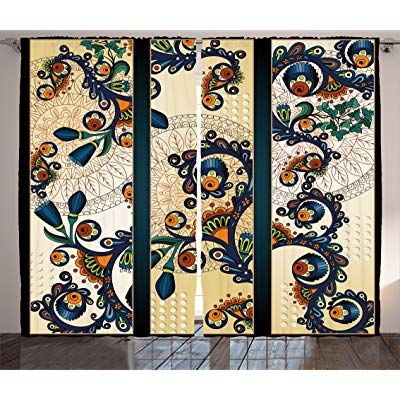 Buy Ambesonne Abstract Curtains, Paisley Batik Floral Design Pertaining To Weeping Flowers Room Darkening Curtain Panel Pairs (View 46 of 50)