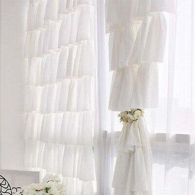 Chic Sheer Voile Ruffled Tier Window Curtain Layers Princess Panel Home  Decor | Ebay Within Sheer Voile Ruffled Tier Window Curtain Panels (Photo 1 of 50)