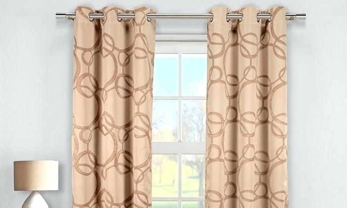 Circle Print Curtains One Pair Of Woven Blackout Thermal Inside Thermal Woven Blackout Grommet Top Curtain Panel Pairs (View 31 of 43)