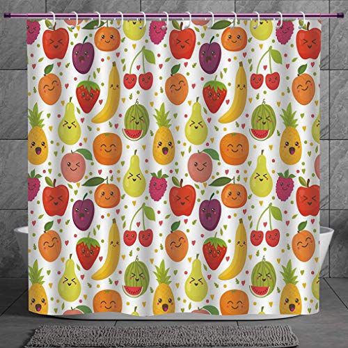 Cool Shower Curtain 2.0 [ Fruits,smiling Banana Funny Mulberry Happy  Apricot Peach Hearts Lemons Kids Nursery Theme,multicolor ] Digital Print Regarding Andorra Watercolor Floral Textured Sheer Single Curtain Panels (Photo 45 of 46)