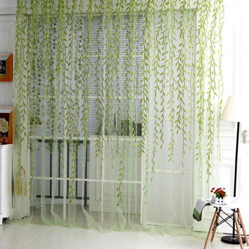 (curtain Willow G) Finether Shimmery Willow Branch Printed Rod Pocket Sheer  Curtain Single Voile Curtain Panel, 78.8 X 39.4 Inches, Green Within Willow Rod Pocket Window Curtain Panels (Photo 27 of 46)
