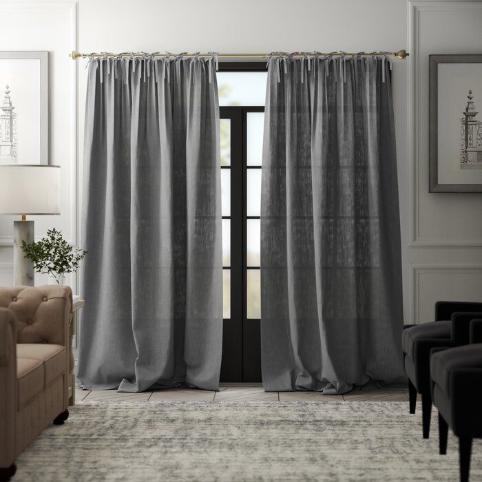 Dungannon Belgian Flax Linen Tie Top Pinch Pleat Solid Semi Sheer Tab Top  Single Curtain Panel Inside Double Pinch Pleat Top Curtain Panel Pairs (Photo 17 of 50)