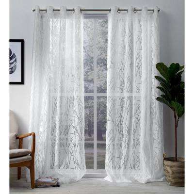 Edinburgh 52 In. W X 96 In. L Sheer Grommet Top Curtain Panel In Winter  White (2 Panels) For Wavy Leaves Embroidered Sheer Extra Wide Grommet Curtain Panels (Photo 19 of 50)