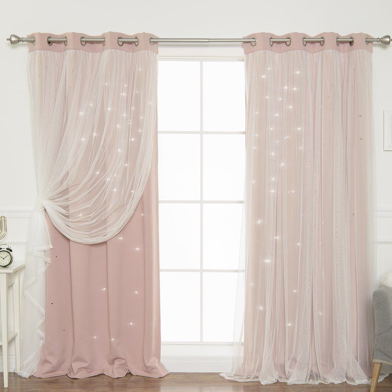 Efird Tulle Overlay Star Cut Out Blackout Thermal Grommet With Star Punch Tulle Overlay Blackout Curtain Panel Pairs (Photo 15 of 50)