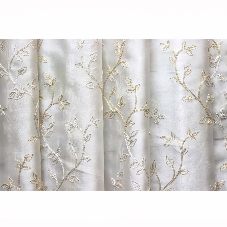 Embroidered Sheer Curtain Fabric | Flisol Home Intended For Wavy Leaves Embroidered Sheer Extra Wide Grommet Curtain Panels (View 32 of 50)