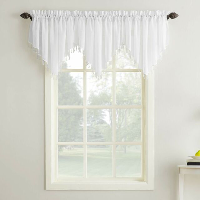 Erica Crushed Sheer Voile Ascot Beaded Curtain Valance 51 X 24 White Intended For Erica Sheer Crushed Voile Single Curtain Panels (Photo 9 of 41)