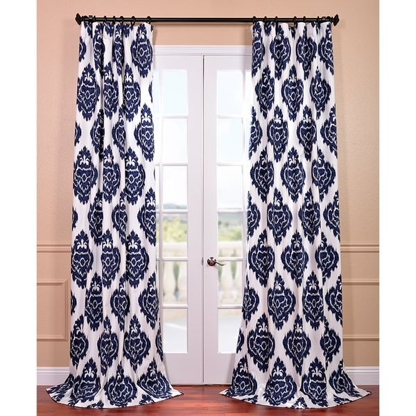 Exclusive Fabrics Ikat Blue Printed Cotton Single Curtain Inside Ikat Blue Printed Cotton Curtain Panels (View 5 of 50)