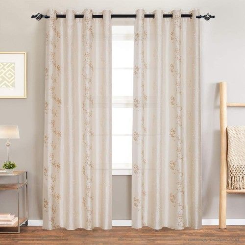 Faux Silk Floral Embroidered Sheer Curtains For Bedroom Embroidery Curtain  For Living Room 84 Inch Length 2 Panels Ivory 84"l |pair B072drk3p7 Intended For Ofloral Embroidered Faux Silk Window Curtain Panels (View 31 of 50)