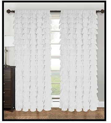 Flamenco Waterfall Fabric Ruffled White Window Panel Size 60 With Sheer Voile Waterfall Ruffled Tier Single Curtain Panels (Photo 14 of 50)