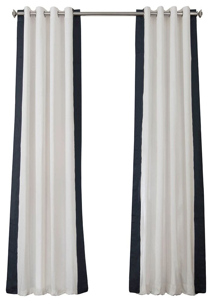 Grommet Vertical Colorblock Curtain Single Panel, Popcorn And Navy, 50"x84" Throughout Vertical Colorblock Panama Curtains (View 7 of 50)