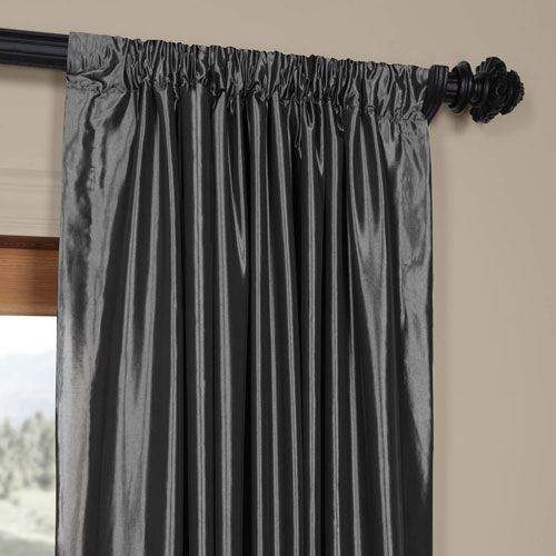 Half Price Drapes Graphite Faux Silk Taffeta Single Panel Curtain, 50 X 120 Within Solid Faux Silk Taffeta Graphite Single Curtain Panels (Photo 44 of 50)