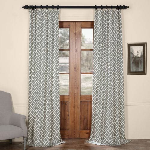 Half Price Drapes Martinique Grey 120 In. X 50 In. Printed Cotton Curtain  Panel Inside Grey Printed Curtain Panels (Photo 6 of 48)