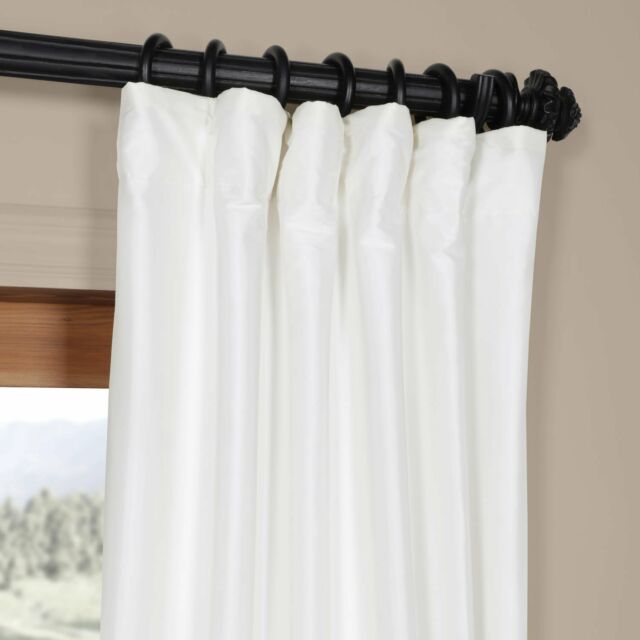 Half Price Drapes White Faux Silk Taffeta Single Panel Curtain, 50 X 108 Throughout Solid Faux Silk Taffeta Graphite Single Curtain Panels (View 37 of 50)