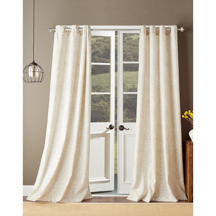 Hasson Damask Grommet Single Curtain Panel Intended For Single Curtain Panels (Photo 4 of 36)