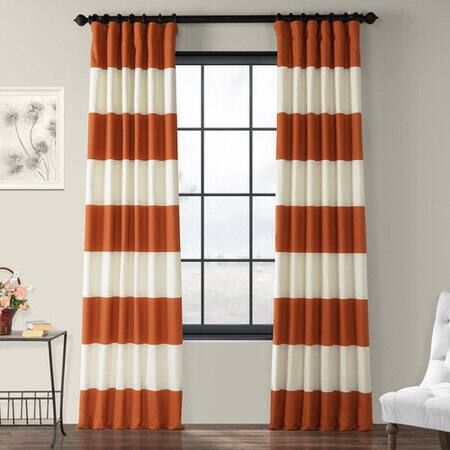 Henna & Off White Horizontal Stripe Curtain – Awning White With Vertical Colorblock Panama Curtains (View 18 of 50)
