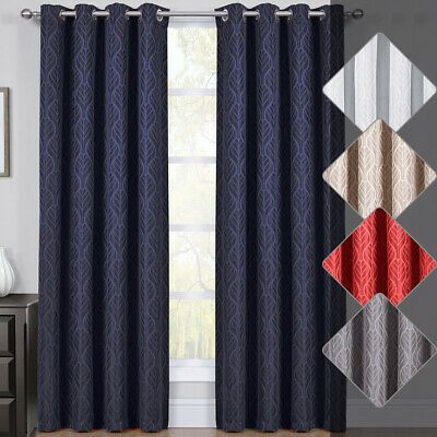 Hilton Blackout Curtains Jacquard Thermal Insulated Set Of 2 Panels | Ebay For Tuscan Thermal Backed Blackout Curtain Panel Pairs (View 29 of 46)