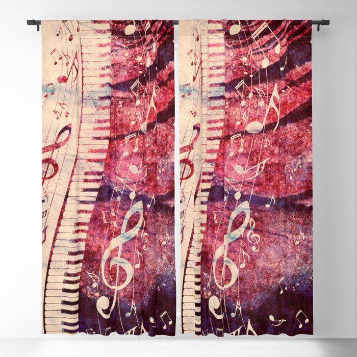 Illustration Of A Piano Keys With Musical Notes And Red Rose Blackout  Curtainannartshock For Keyes Blackout Single Curtain Panels (View 11 of 50)